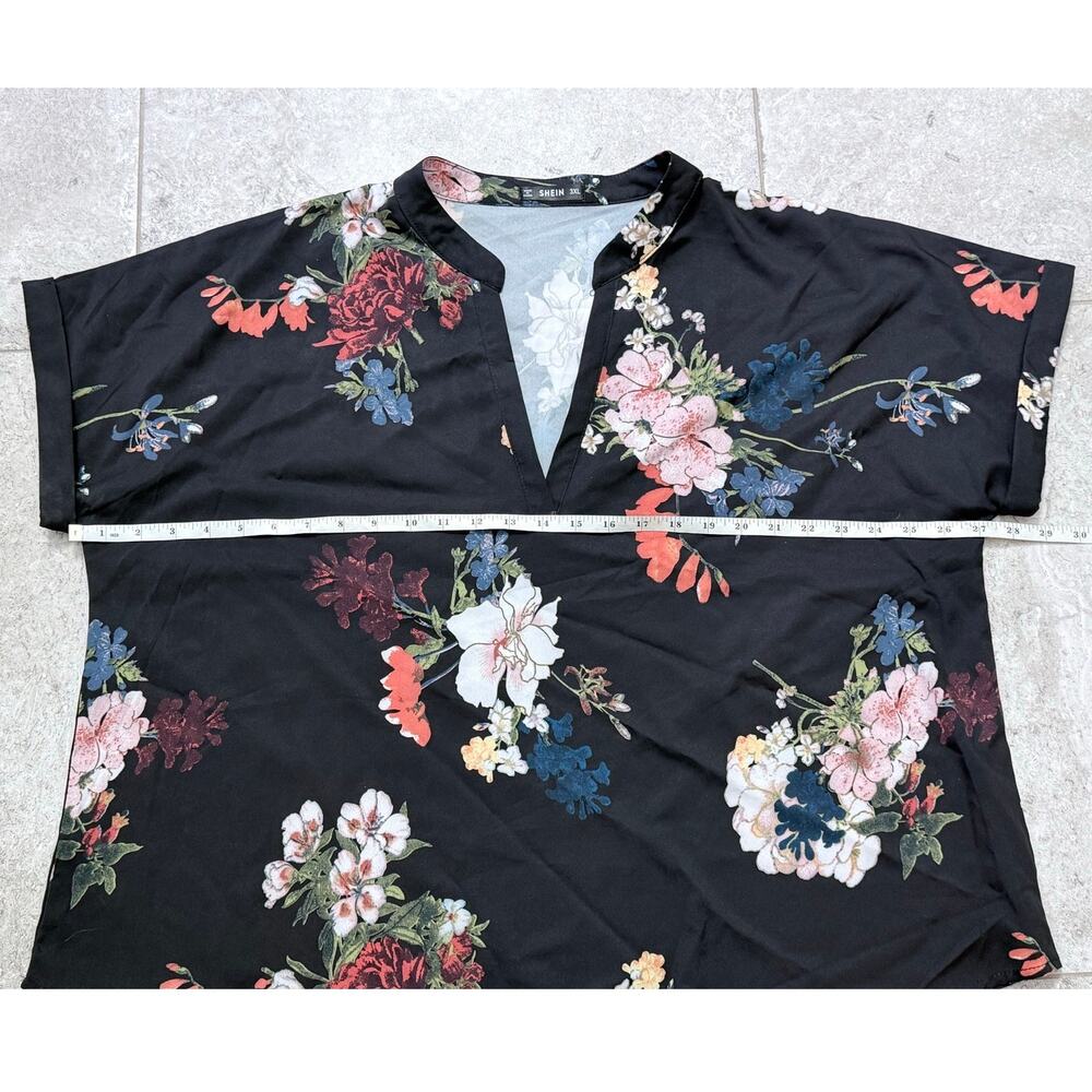 Womens Plus Size Floral Blouse with Notch Neck Cuffed Sleeve Size 3XL - Picture 5 of 13